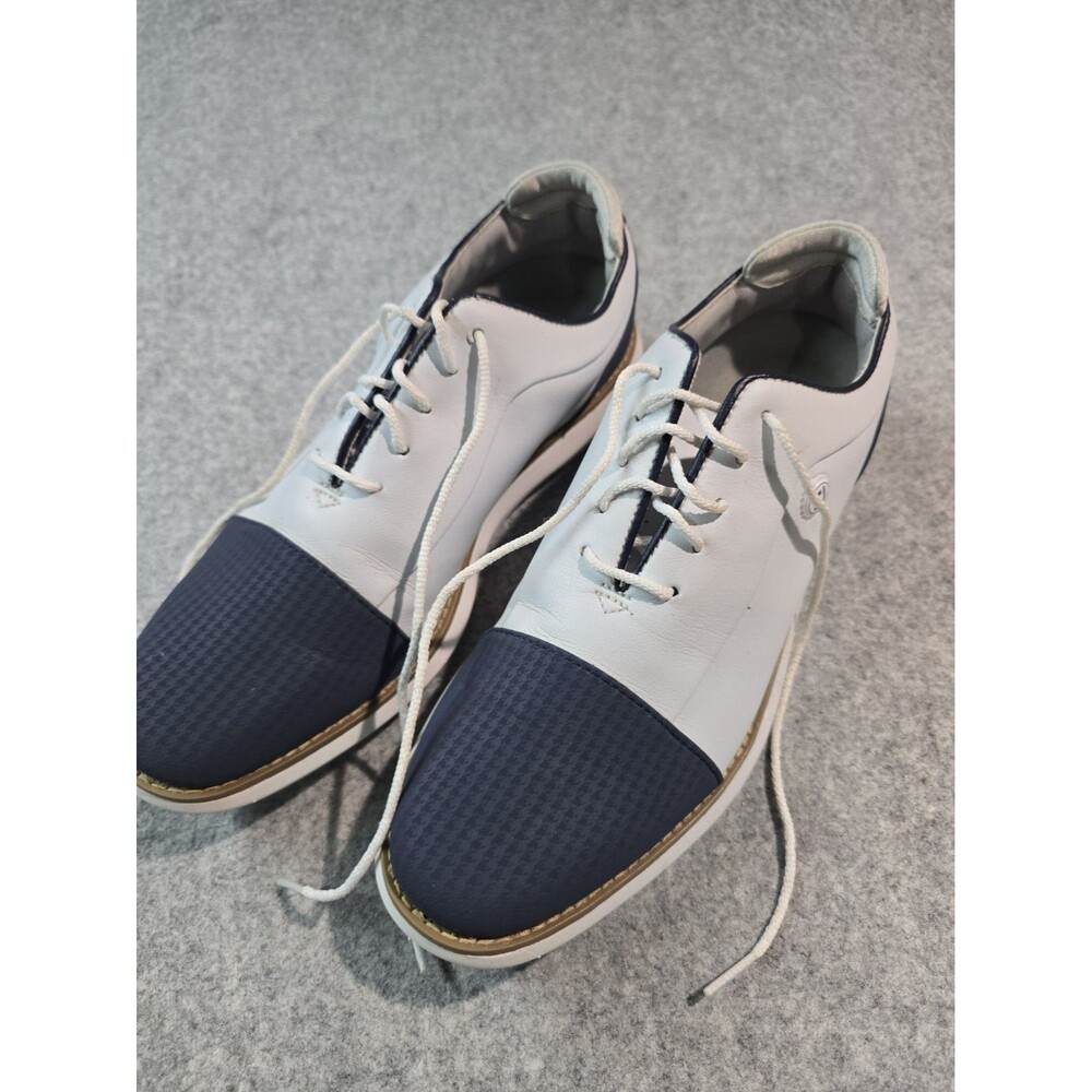 FootJoy Womens Traditions Cap Toe Golf Shoe 9 White Navy Blue Spikeless 97911